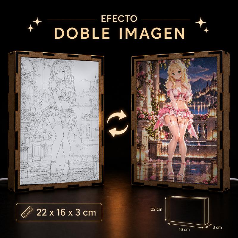 Lámpara LED Liliana S. B. Heiligh - Jardín de rosas y castillo al anochecer - producto AnimeWaifu