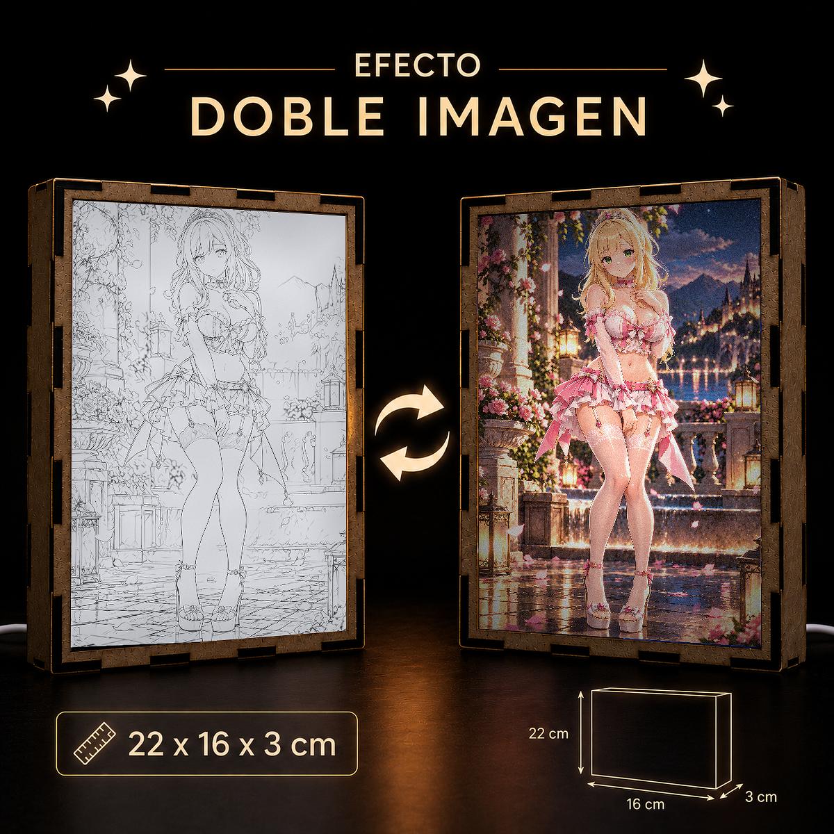 Lámpara LED Liliana S. B. Heiligh - Jardín de rosas y castillo al anochecer - producto AnimeWaifu