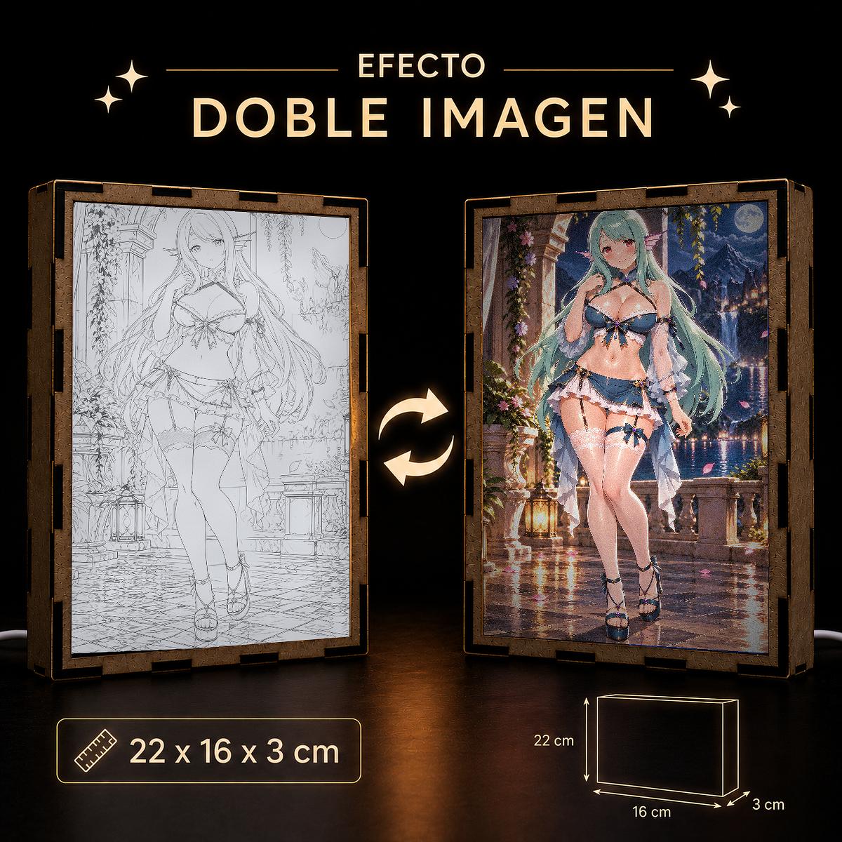 Lámpara LED Remia - Terraza nocturna con lago y castillo iluminado - producto AnimeWaifu