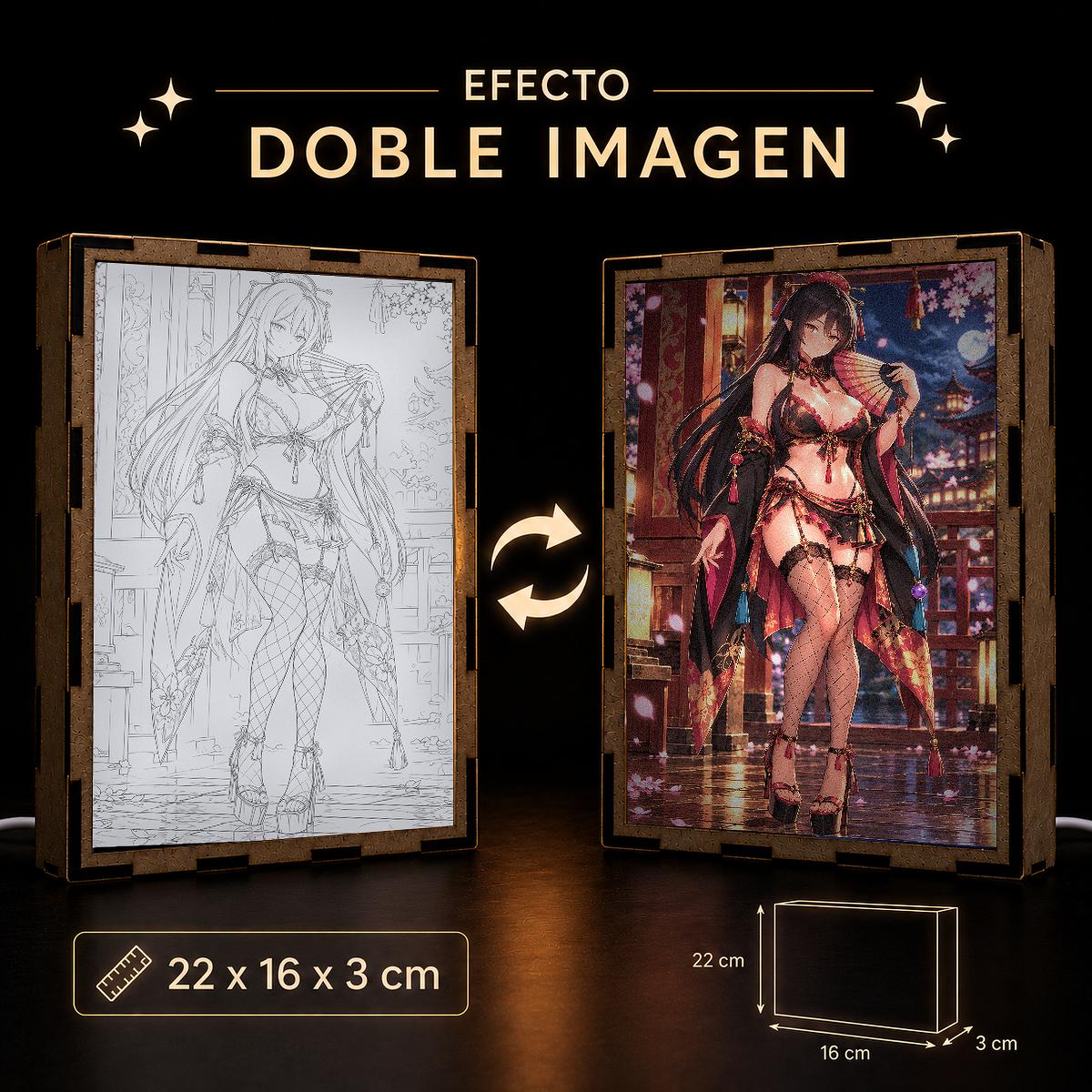 Lámpara LED Tio Klarus - Templo japonés nocturno entre cerezos - producto AnimeWaifu