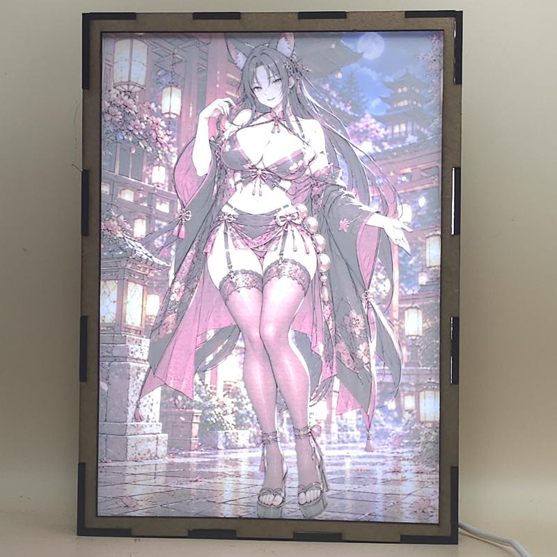 Lámpara LED Kuroka High School DxD – Noche Japonesa - lámpara encendida con luz ambiente