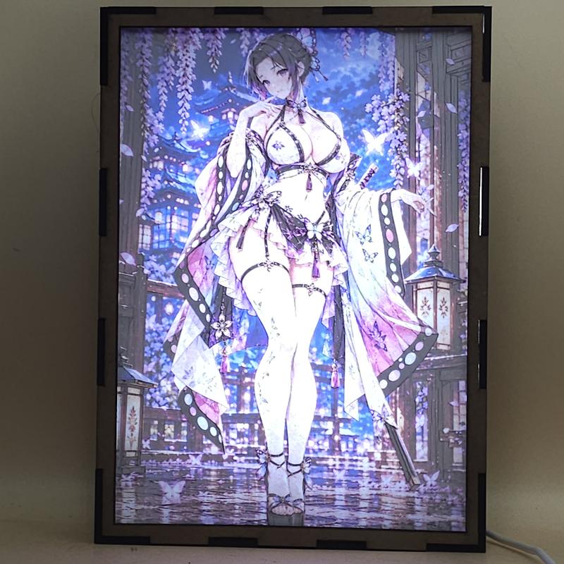 Lámpara LED Shinobu Kocho Demon Slayer – Mariposas y glicinias - lámpara encendida con luz ambiente