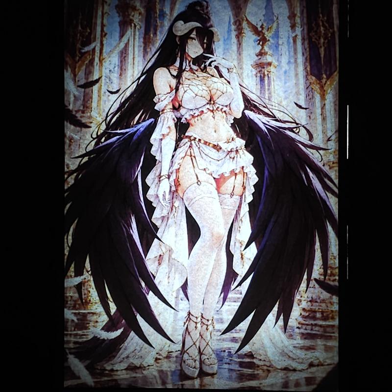 Lámpara LED Albedo - Overlord - Vestido blanco y alas negras - lámpara encendida