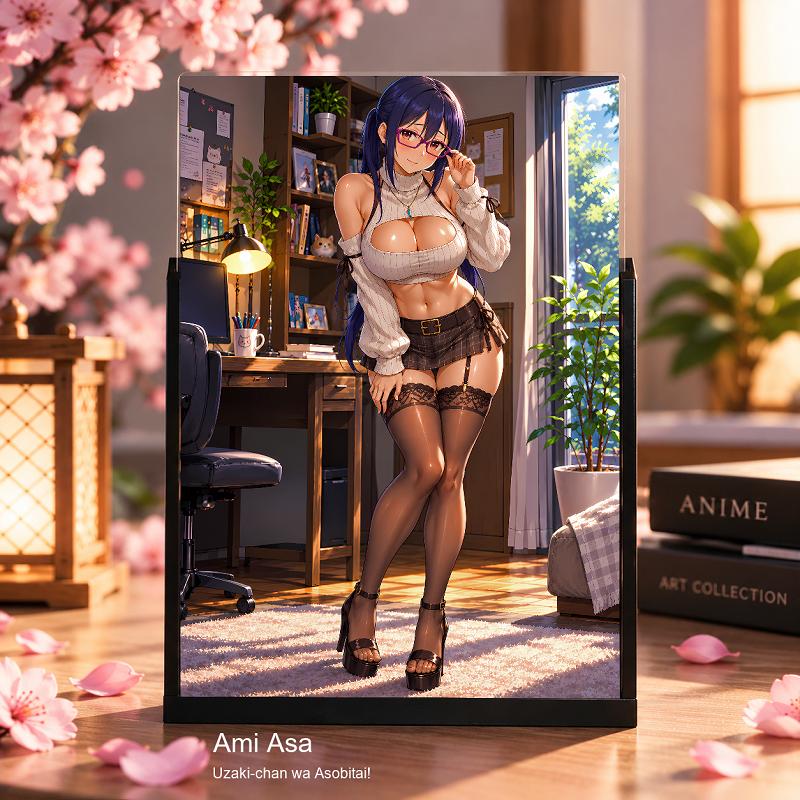 Expositor 3D Ami Asa – Uzaki-chan wa Asobitai! – Gafas y falda de cuadros - producto AnimeWaifu