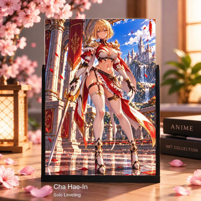 Expositor 3D Cha Hae-In Solo Leveling - Armadura roja y castillo - producto AnimeWaifu
