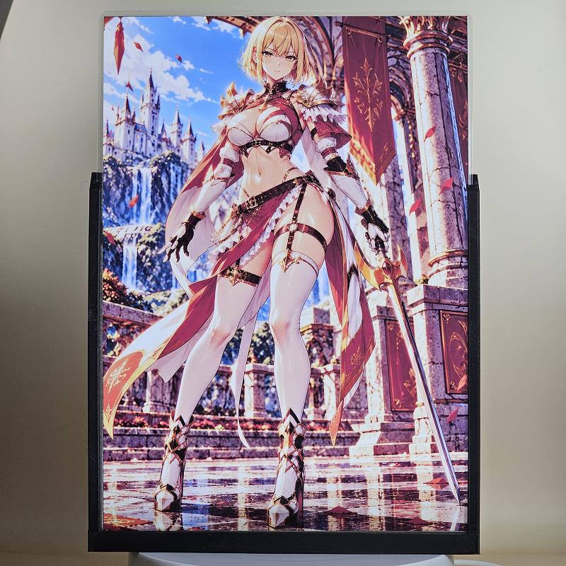 Expositor 3D Cha Hae-In Solo Leveling - Armadura roja y castillo - lámpara apagada