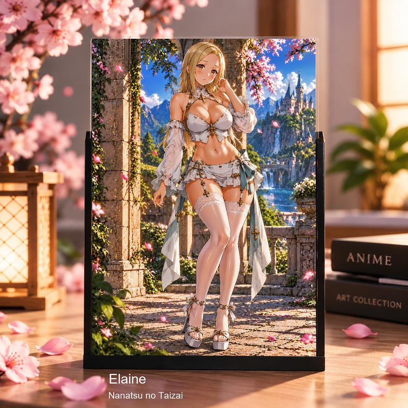Expositor 3D Elaine Nanatsu no Taizai - Vestido blanco y jardín florido - producto AnimeWaifu