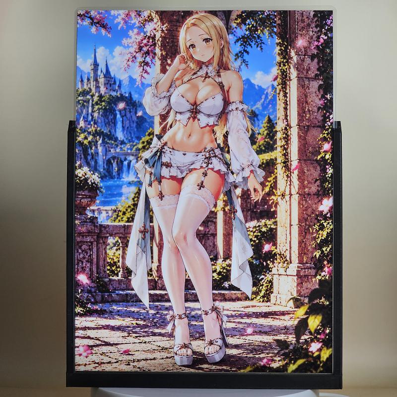 Expositor 3D Elaine Nanatsu no Taizai - Vestido blanco y jardín florido - lámpara apagada