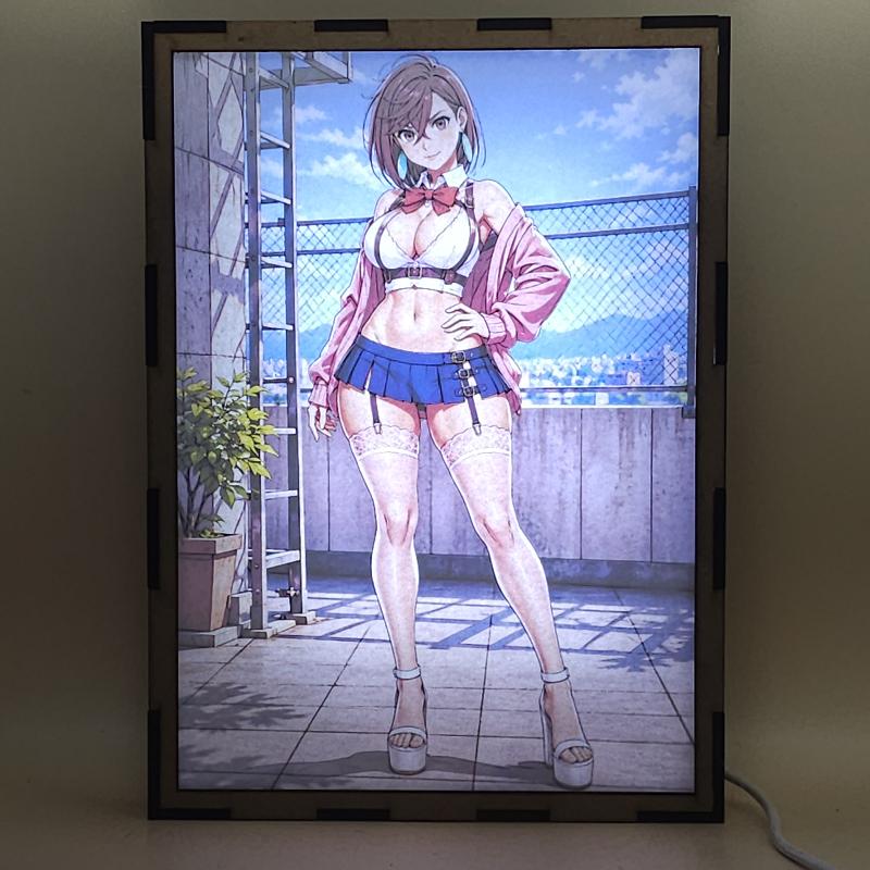 Lámpara LED Momo Ayase - Dandadan - Azotea y chaqueta rosa - lámpara encendida con luz ambiente
