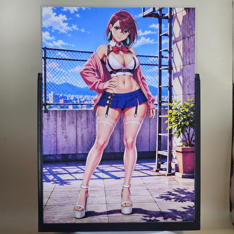 Expositor 3D Momo Ayase Dandadan - Chaqueta rosa y azotea - lámpara apagada