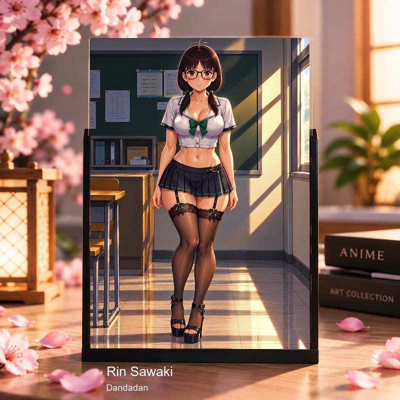 Expositor 3D Rin Sawaki Dandadan - Uniforme escolar y gafas negras - producto AnimeWaifu