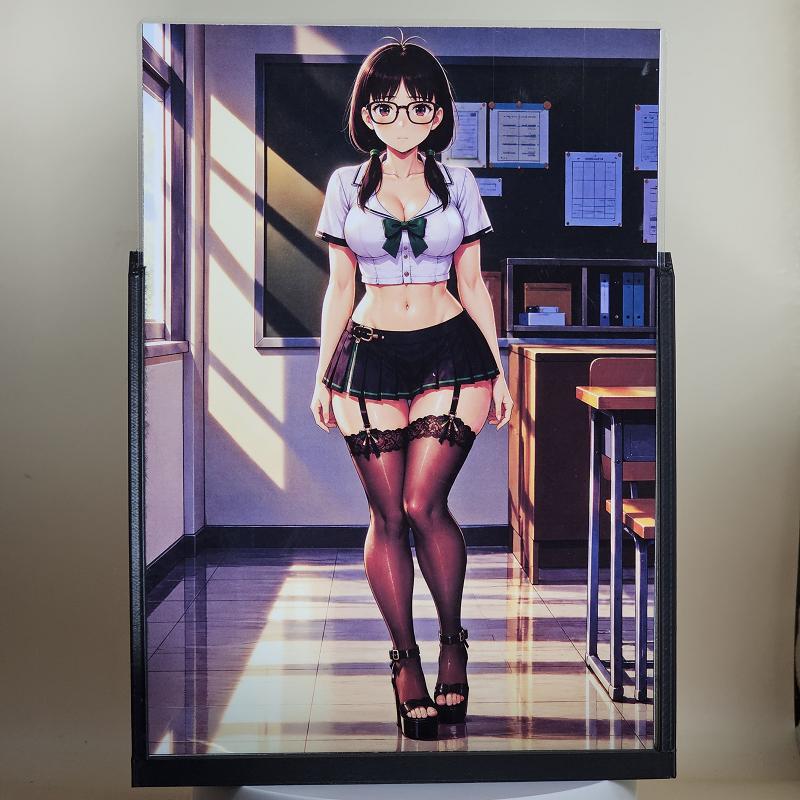 Expositor 3D Rin Sawaki Dandadan - Uniforme escolar y gafas negras - lámpara apagada