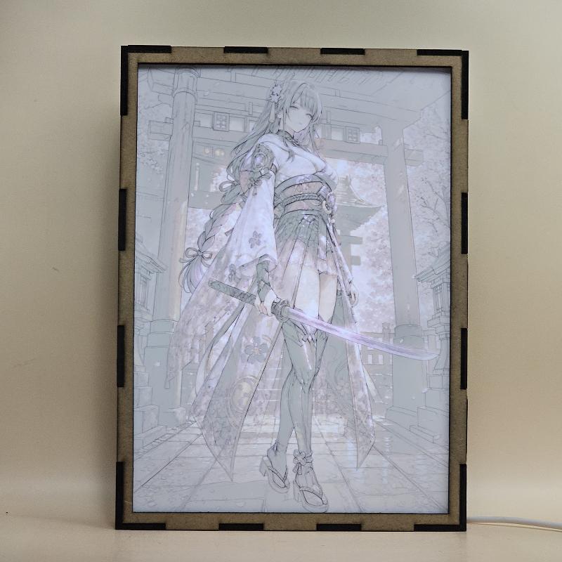 Lámpara LED Raiden Shogun – Genshin Impact - lámpara encendida con luz ambiente